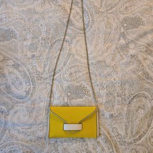 Henri Bendel  Leather Yellow, White, Zipper Clutch